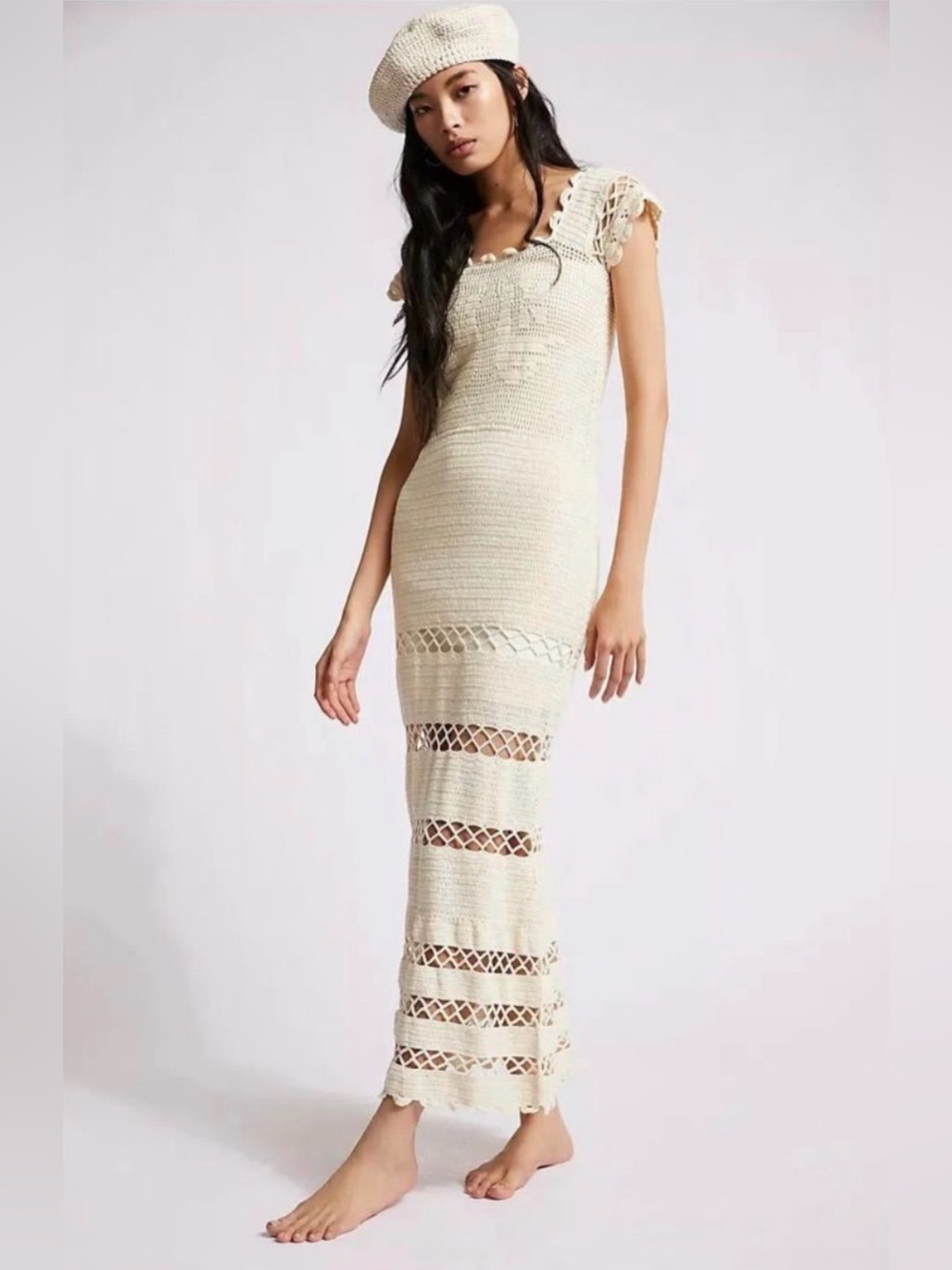 Hand-Crocheted Cream Maxi Dress